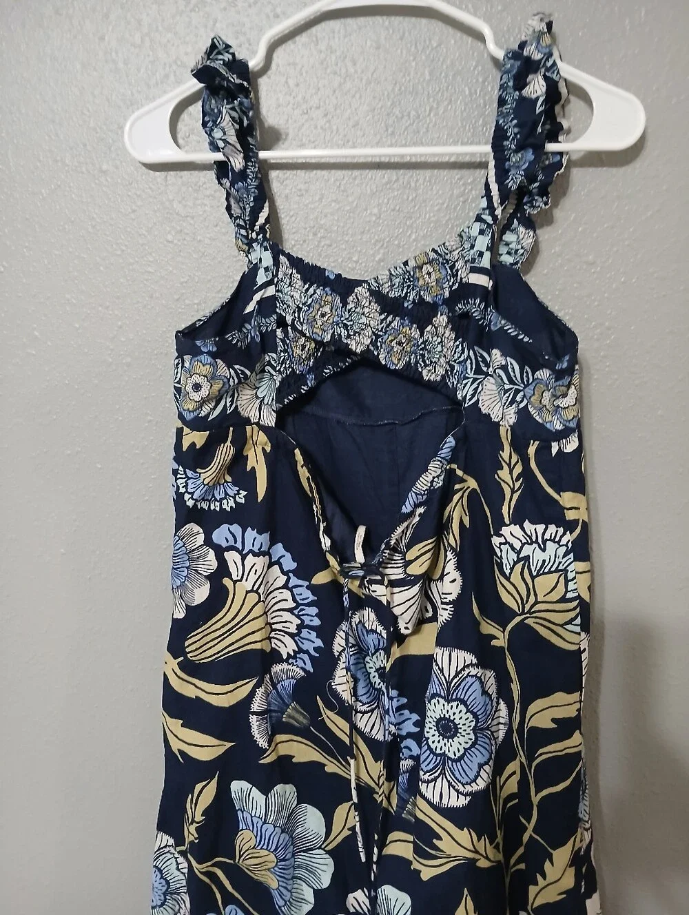 Free People Navy Floral Wide-Leg‎ Smocked Jumpsuit